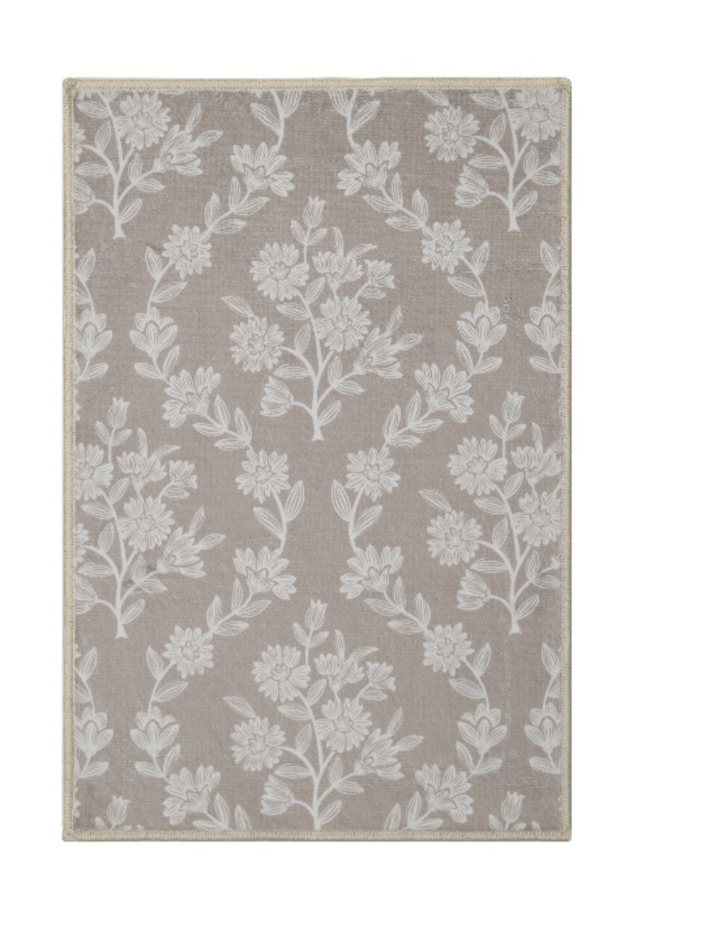 Floral Accent Indoor Door Mat in Taupe and White